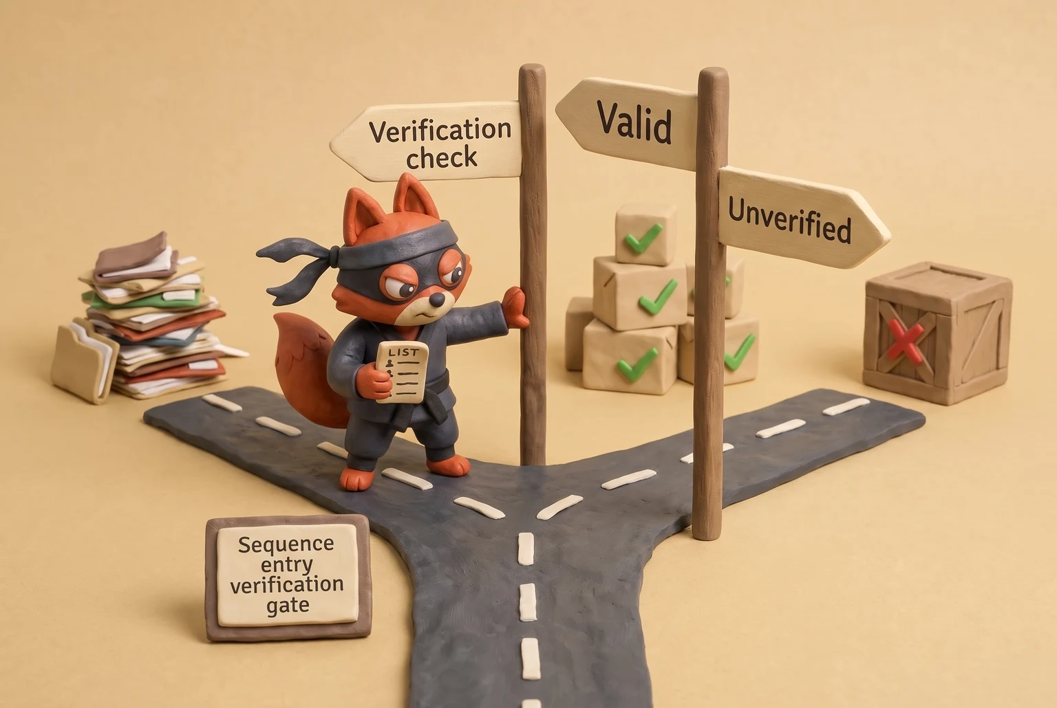 A fox bouncer checks status, allowing valid contacts and blocking unverified ones.