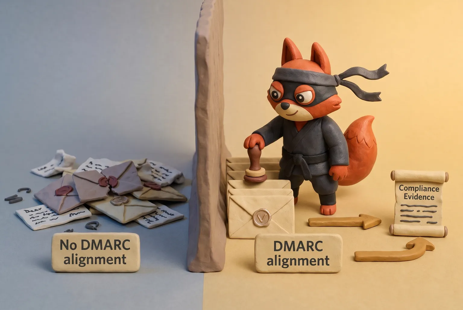 Missing DMARC alignment leaves a header forgeable; DMARC alignment seals infrastructure ownership.