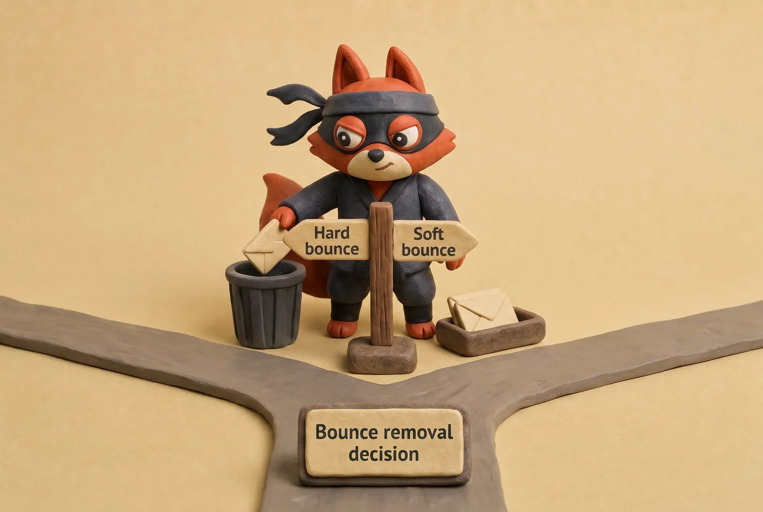 A forked path sorting hard bounces into deletion and soft bounces into suppression.