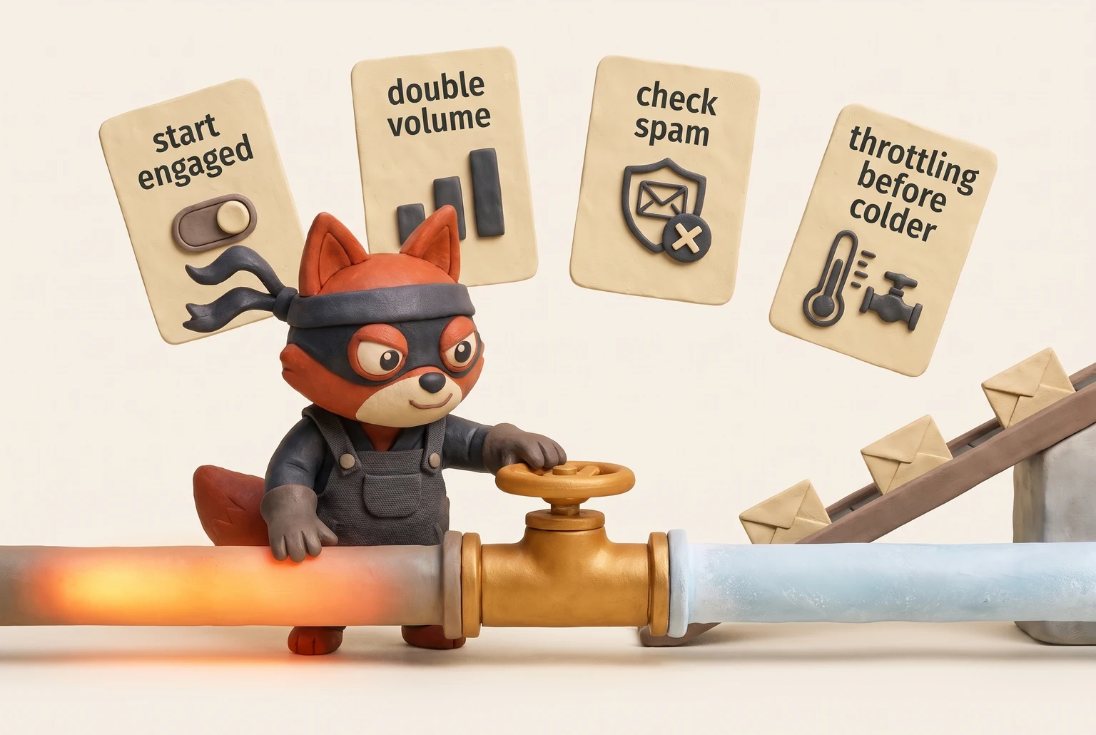 The warm-up ramp: start engaged, double volume, check spam and throttling before colder segments.
