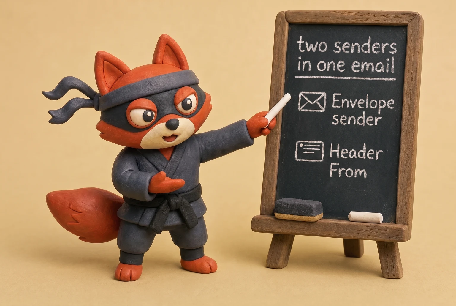A message splits into envelope sender for bounces and header From for authentication.