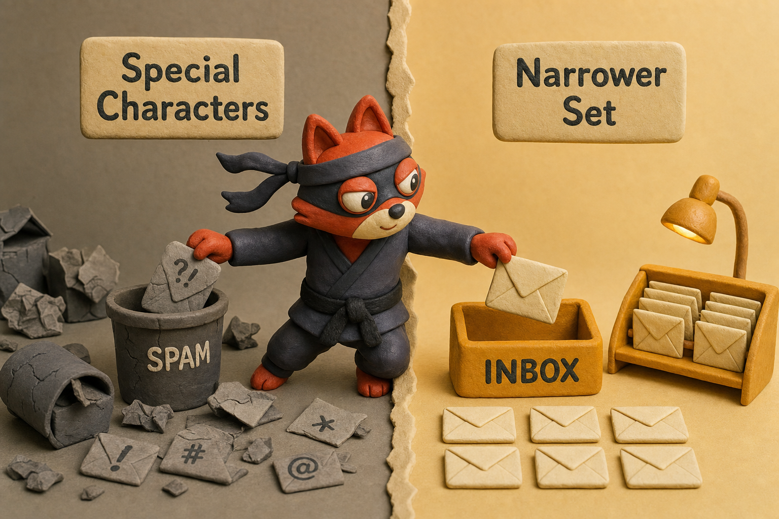 Email providers flag local parts with special characters as spam, while accepting a narrower set.