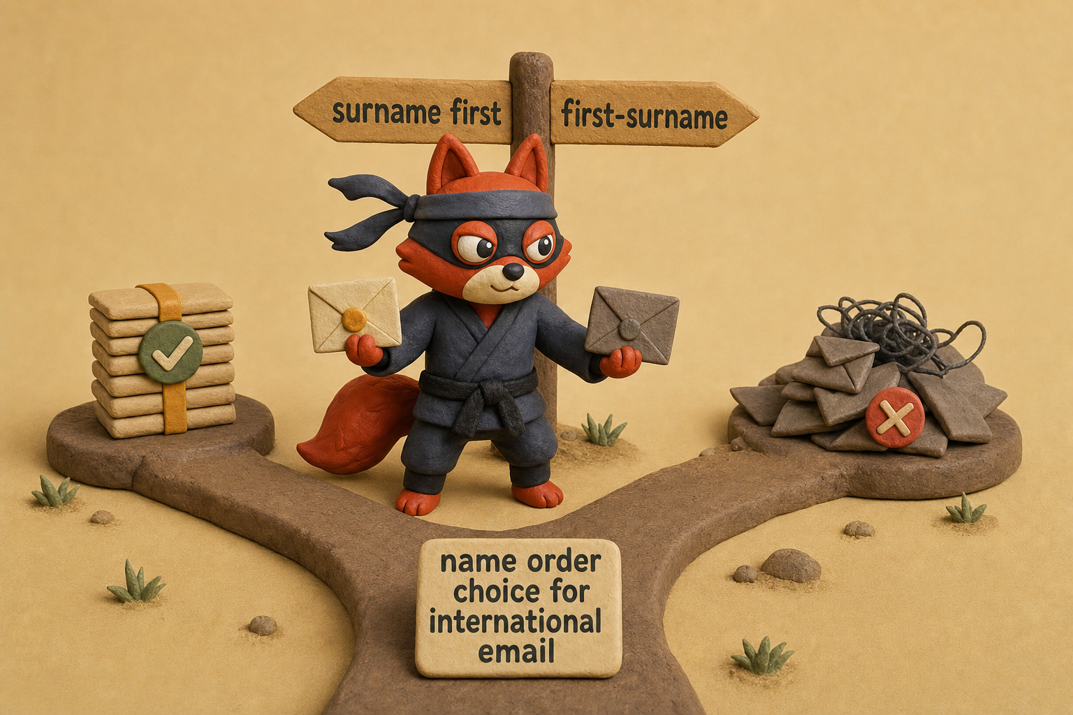 Deciding email name order: surname first for Japanese recipients, first-surname for global scope.