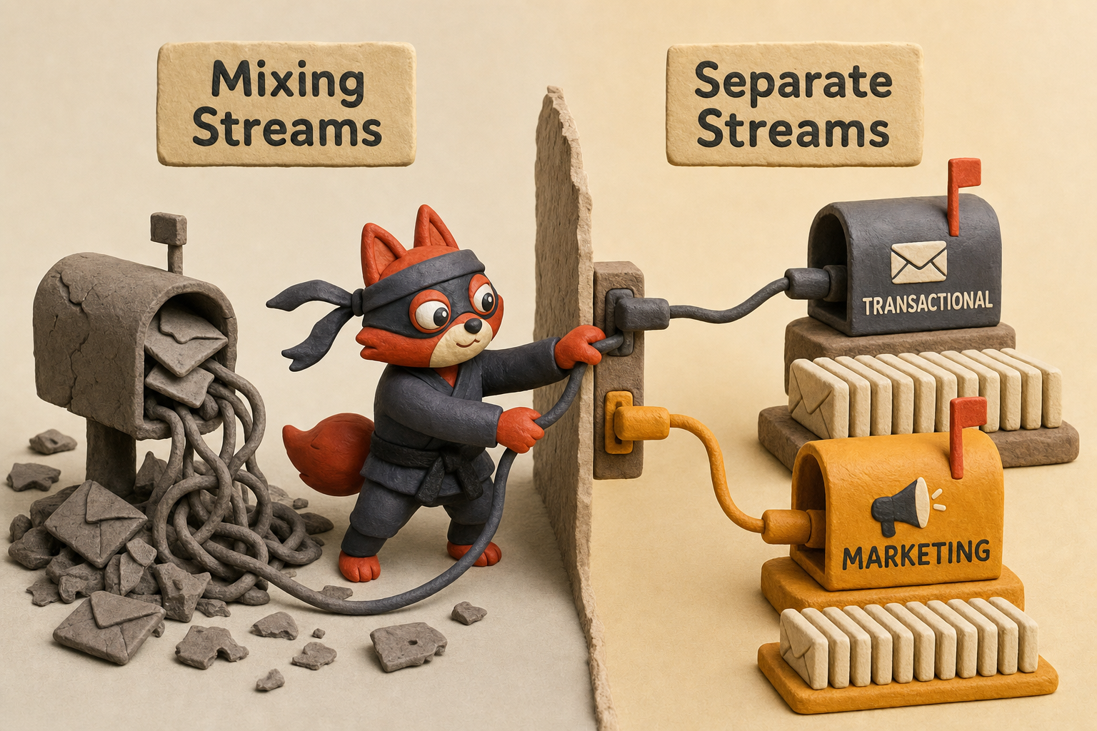 Keeping transactional and marketing email streams separate avoids a reputation midpoint.
