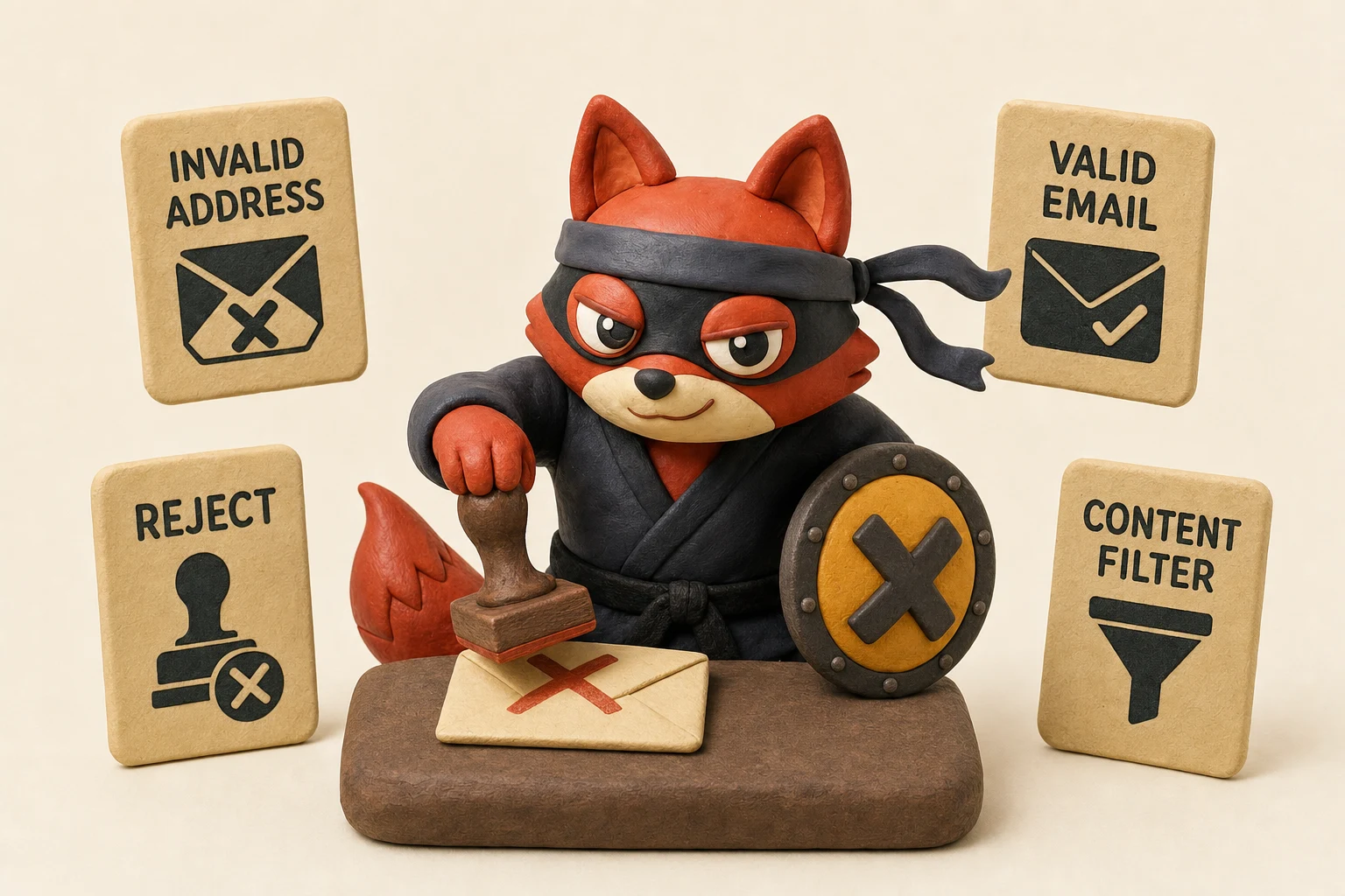 A validation layer rejects invalid addresses before the content filter sees the email.