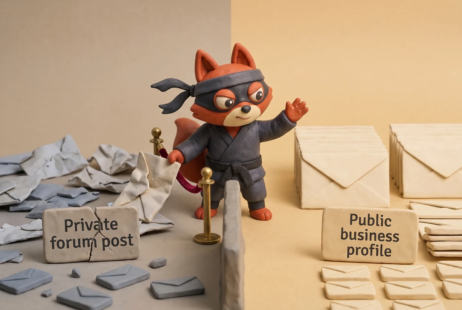 Private-forum address blocked as intrusion; public-profile address accepted as outreach.