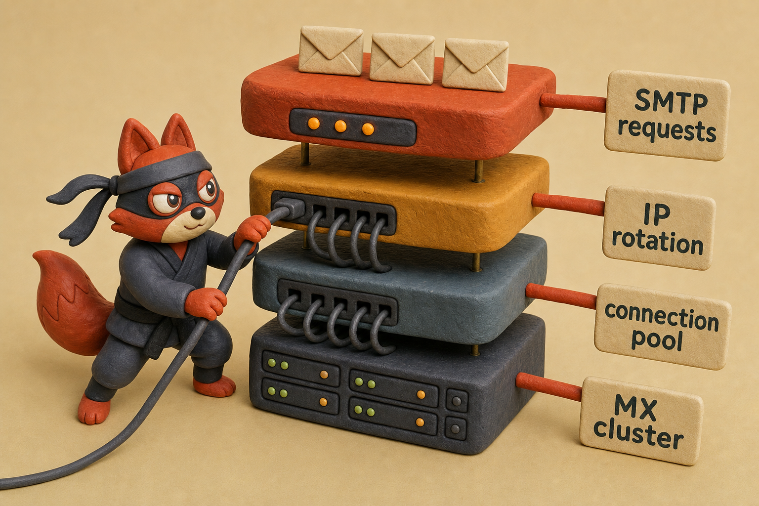 Gmail's unified MX cluster processes validation requests through persistent connection pools with rotating IPs to avoid rate limits