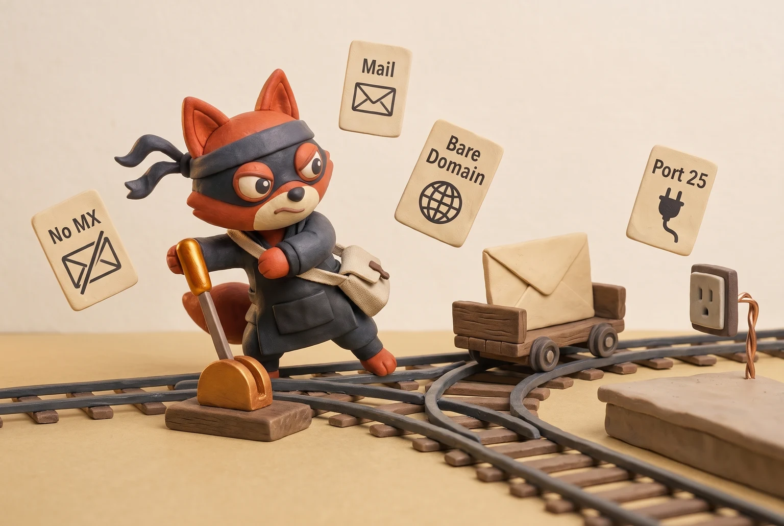 A fork showing no-MX mail diverted to the bare domain's port 25.