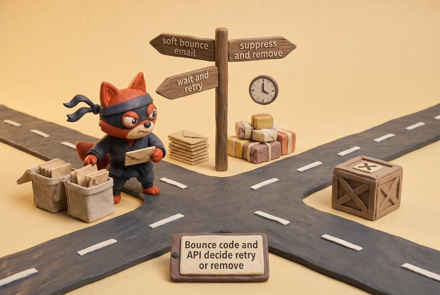 Fox mail sorter routes soft bounce email into retry or remove trays by code and API.