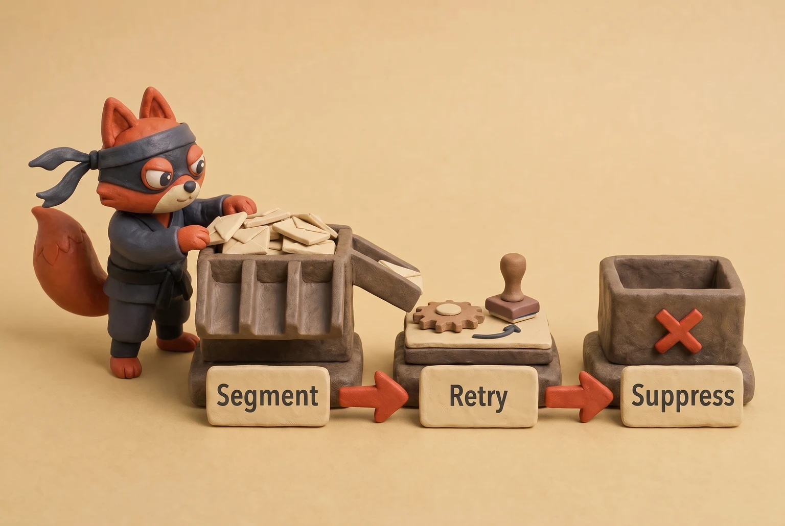 A three-step workflow for recovering soft-bounced email addresses: segment, retry, then suppress.
