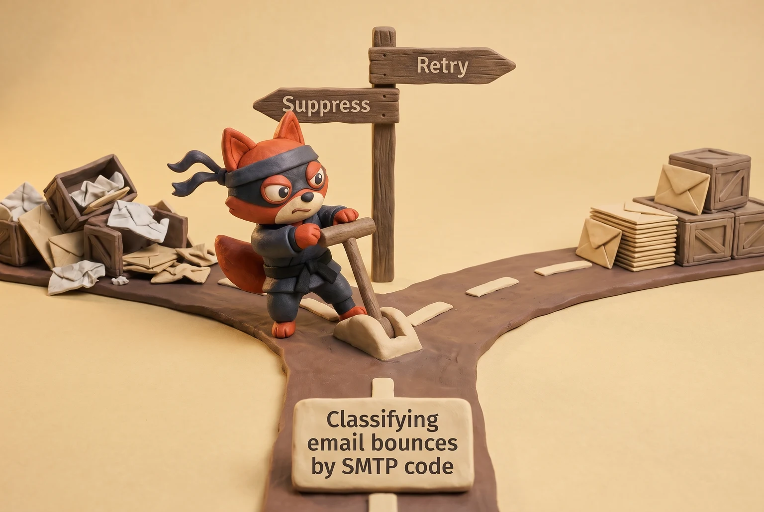 A fox as a signalman sorts emails based on their SMTP bounce code.